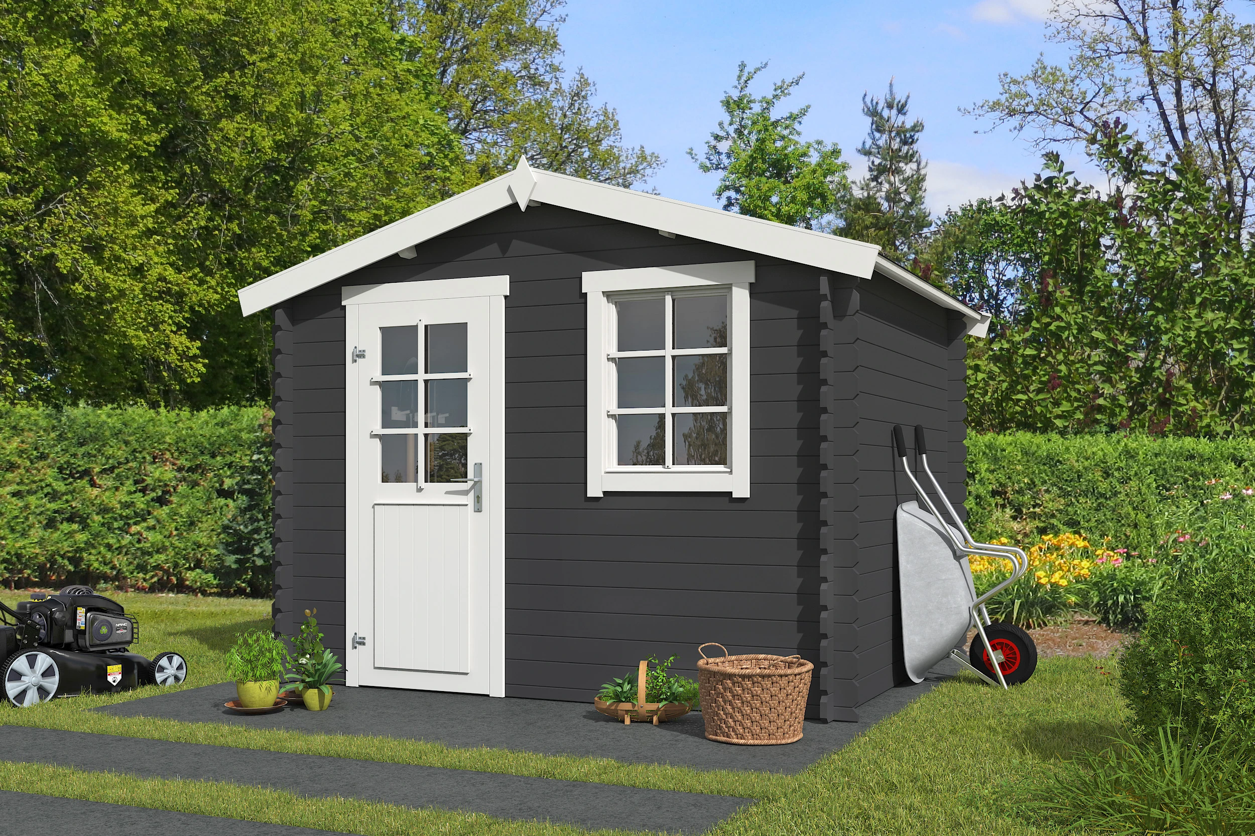 Outdoor Life Blokhut Nina Carbon Grey-Wit 275 x 230 cm - Afbeelding 1